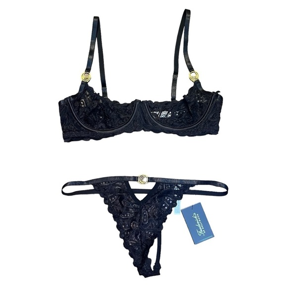 Frederick’s of Hollywood Brooke bra and panty set black lace size S/M NWT - Picture 4 of 8
